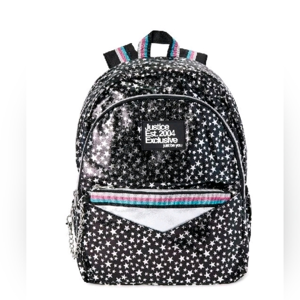 Justice Black and White Star Kids Backpack NWT